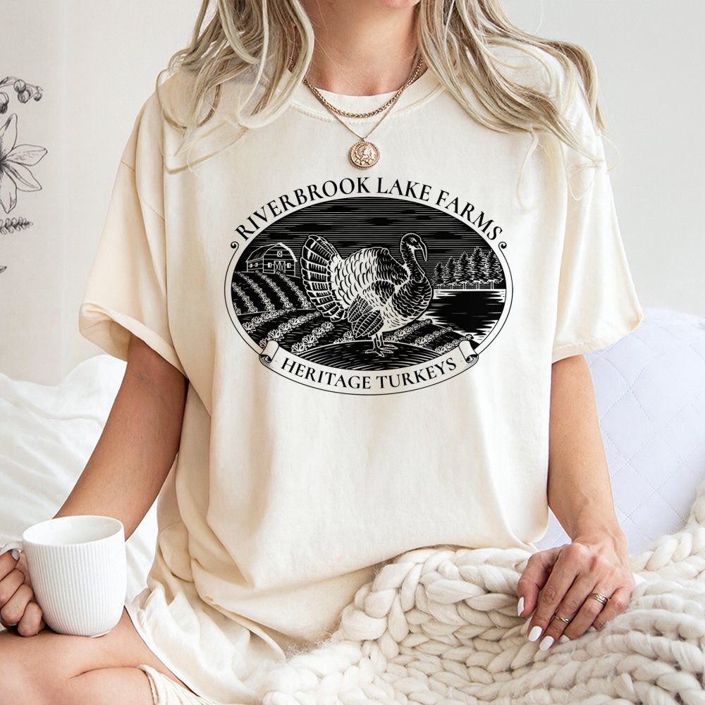Riverbrook Lake Farms Turkey T-Shirt | Heritage Farm Graphic Design | 100% Cotton Premium Apparel | Funny Thanksgiving Gift f