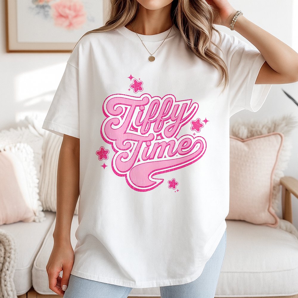 Tiffy Time Graphic T-Shirt | Retro Y2K Pink Stars Design | 100% Cotton Premium Tee | Trendy Streetwear Gift for Wrestling Fan