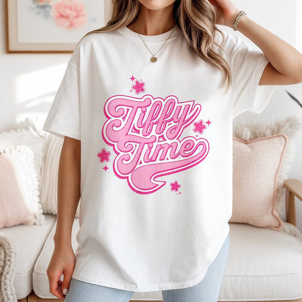Tiffy Time Graphic T-Shirt | Retro Y2K Pink Stars Design | 100% Cotton Premium Tee | Trendy Streetwear Gift for Wrestling Fan