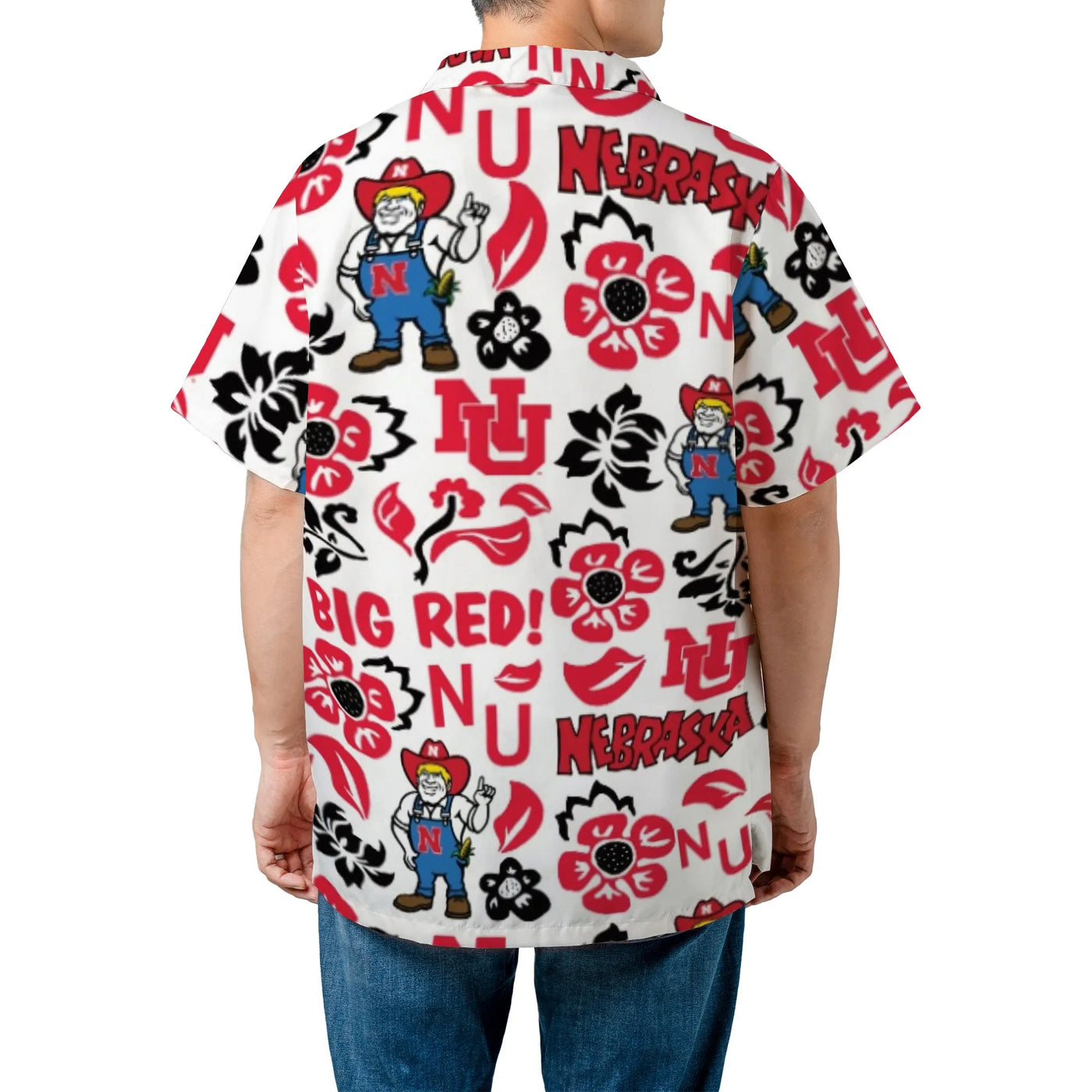 Nebraska Cornhuskers Hawaiian Shirt | Herbie Husker Big Red Print | Lightweight Woven Polyester | Perfect Gift For University