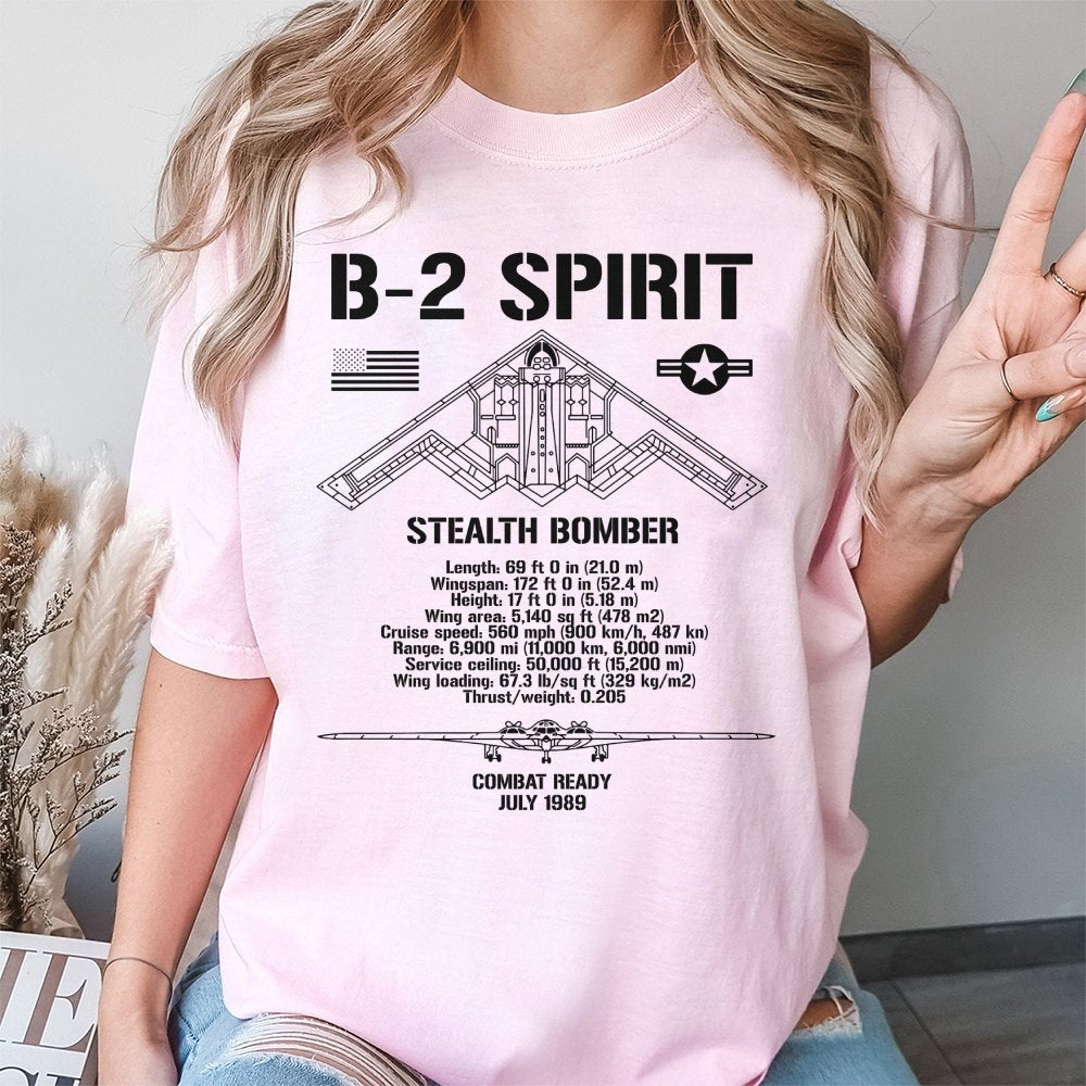 B-2 Spirit Stealth Bomber T-Shirt | Technical Blueprint Schematic Design | 100% Cotton Premium Tee | Aviation Gift for Milita