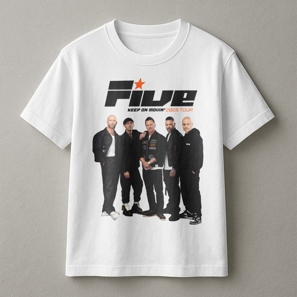 Five Band T-Shirt | Keep On Movin 2025 Tour Graphic Tee | Premium 100% Cotton | Music Fan Gift Idea for Men and Women