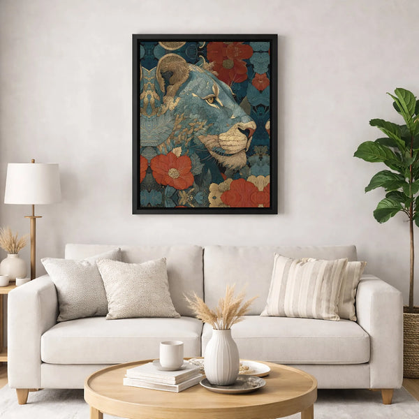 Lioness Wall Art Canvas | Art Nouveau Floral Animal Portrait | Gallery-Grade Fade-Resistant Print | Elegant Home Decor Gift F
