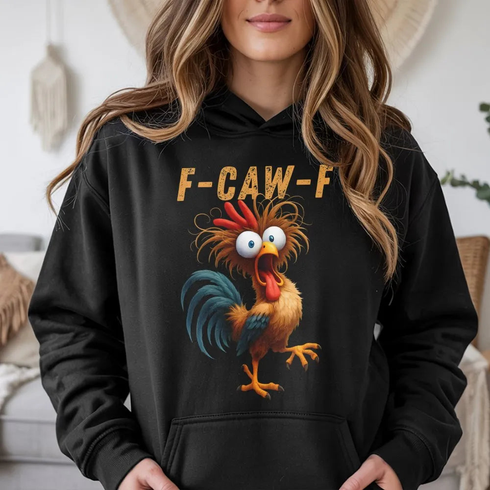 Funny Rooster Hoodie | F-CAW-F Crazy Chicken Graphic | Premium Cotton Blend | Gift for Chicken Lovers & Farmers