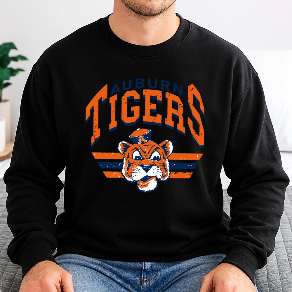 Auburn Tigers Sweatshirt | Vintage Mascot Distressed Logo Graphic | Premium Cotton Blend | College Football Fan Gift For Stud