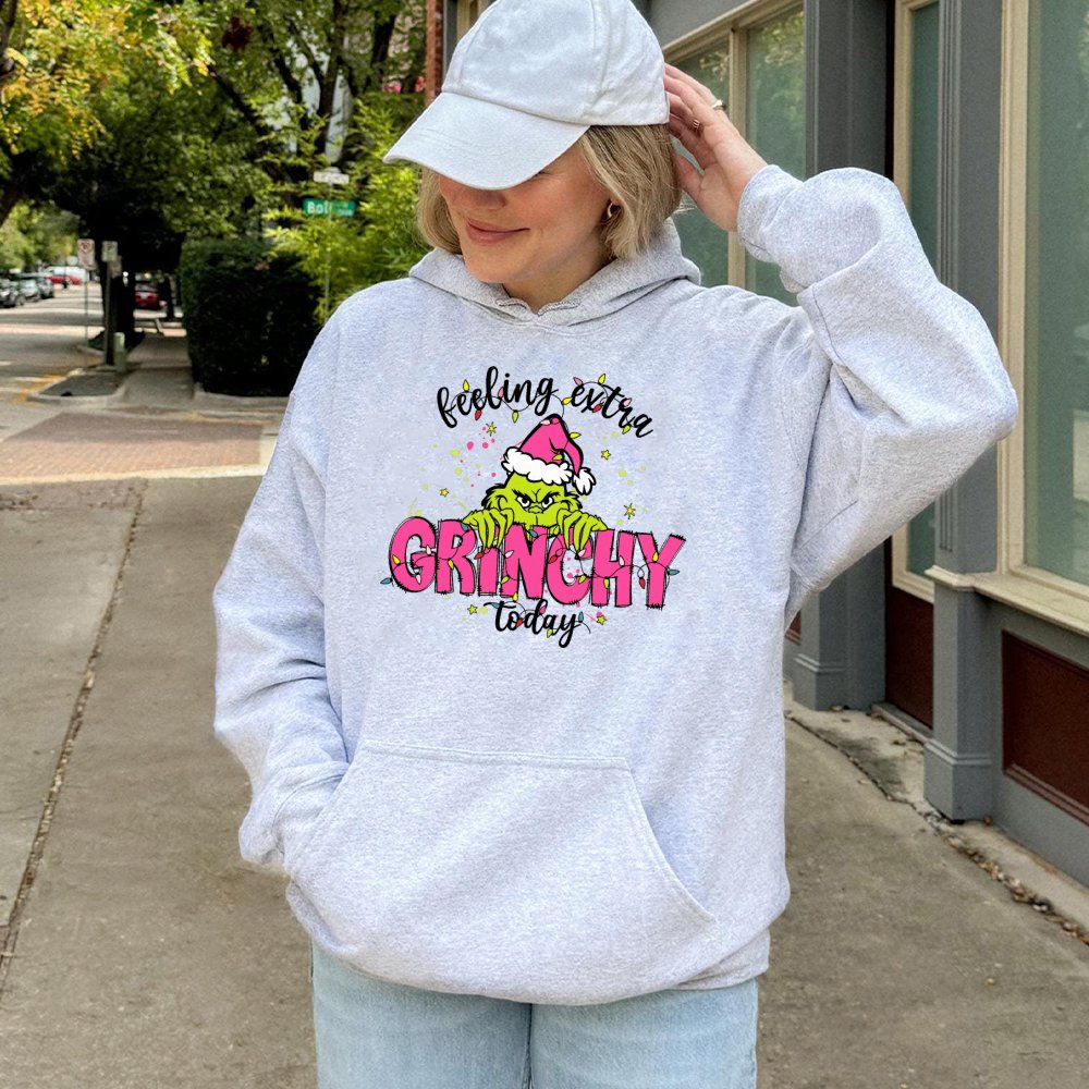Grinchy Christmas Hoodie | Feeling Extra Grinchy Holiday Graphic | Premium Cotton Blend Unisex Sweatshirt | Festive Gift for 