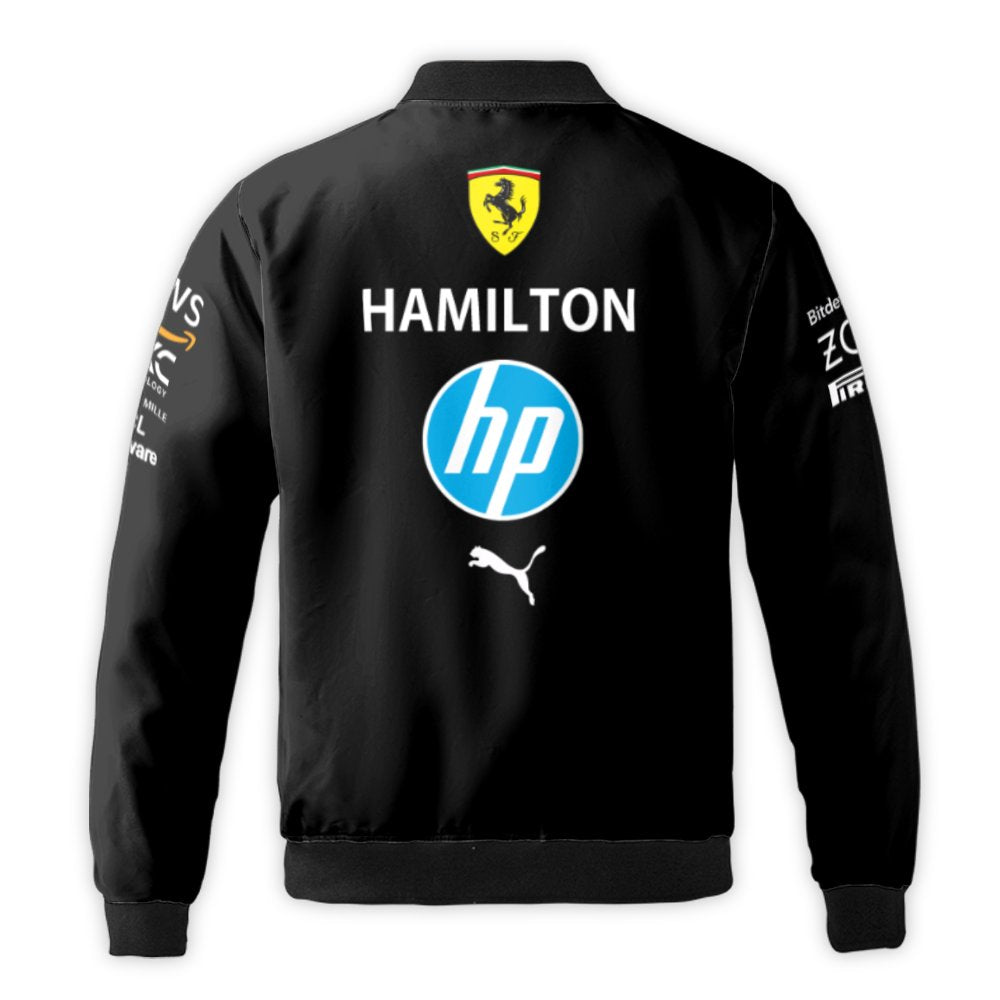 Formula 1 Racing Bomber Jacket | Hamilton Ferrari Team Graphic | Durable Nylon Streetwear | Gift for Motorsport Fans