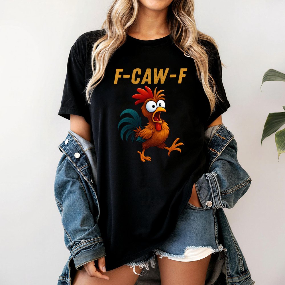 Funny Chicken T-Shirt | F-Caw-F Distressed Cartoon Rooster Meme | 100% Cotton Premium Unisex Tee | Unique Animal Lover Gift f