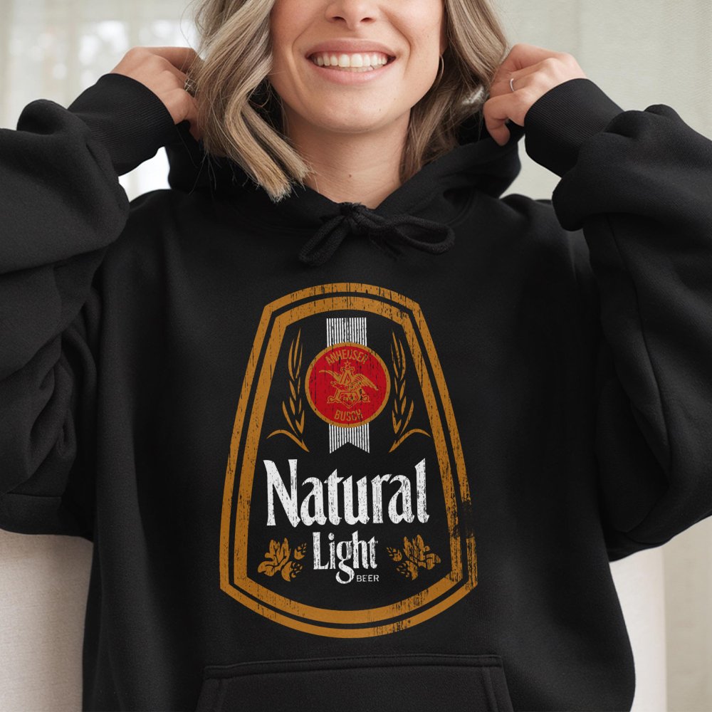 Beer Graphic Hoodie | Vintage Natural Light Logo Print | Premium Cotton Blend Pullover | Funny Gift For Beer Drinkers And Par