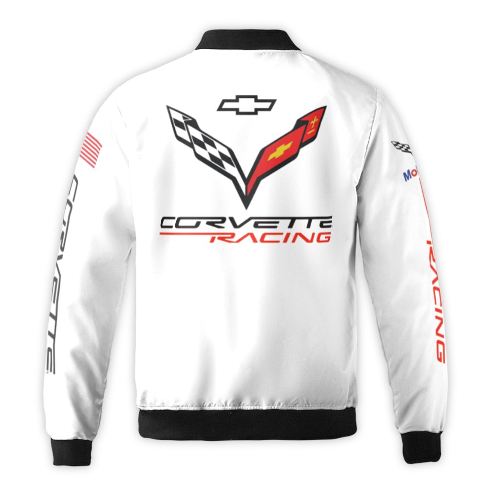 Corvette Racing Bomber Jacket | C8.R Motorsport Logo Print | Durable Nylon Shell | Premium Fan Gear Gift for Car Enthusiasts