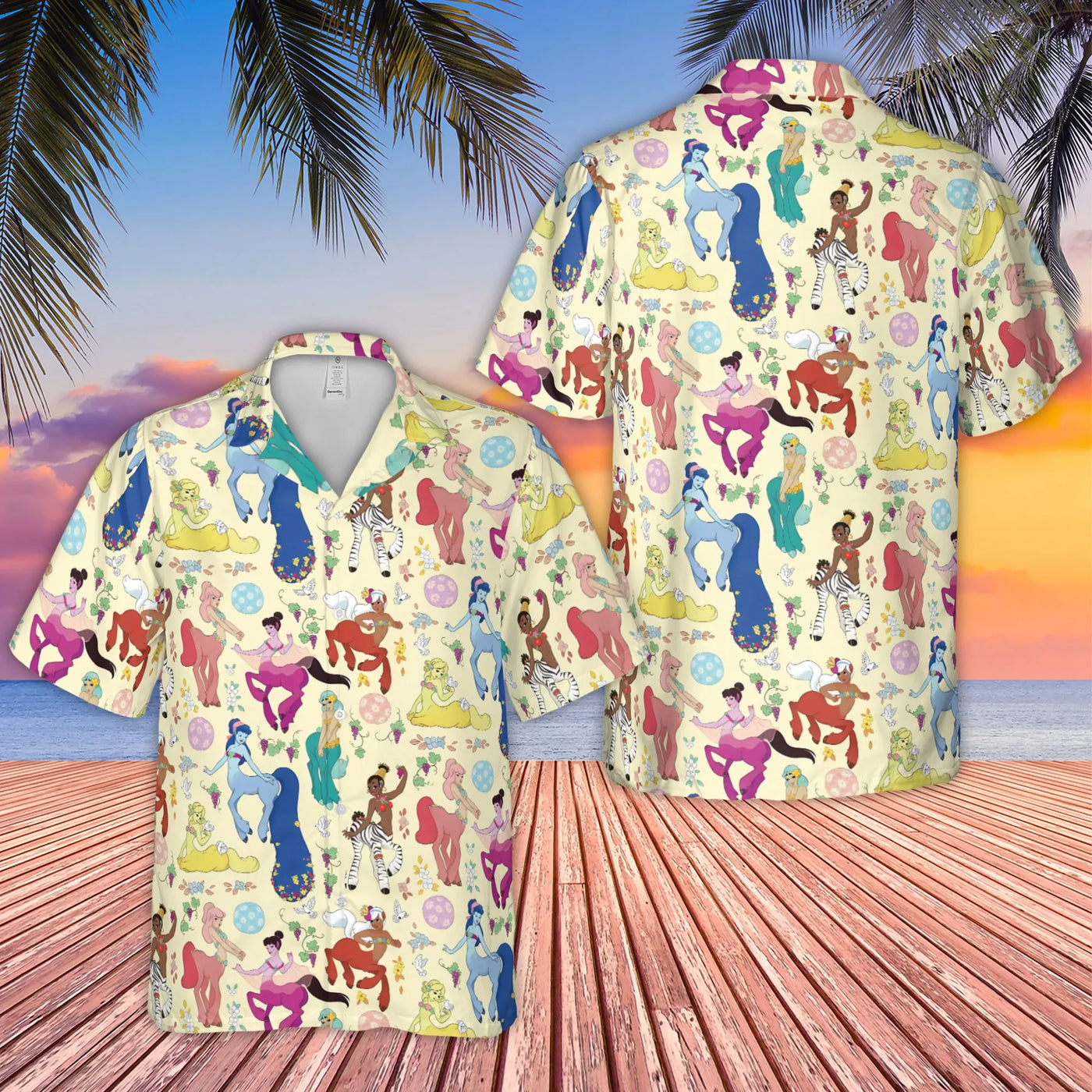 Vintage Cartoon Centaur Hawaiian Shirt | Pastoral Symphony All-Over Print | Lightweight Woven Polyester | Collector's Gift fo