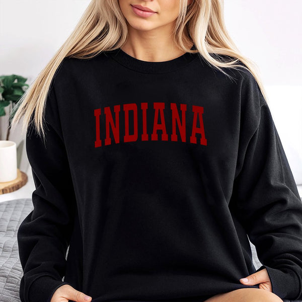 Indiana University Sweatshirt | Collegiate Varsity Lettering | Cotton Blend Premium Crewneck | Unisex Retro Gift for Students