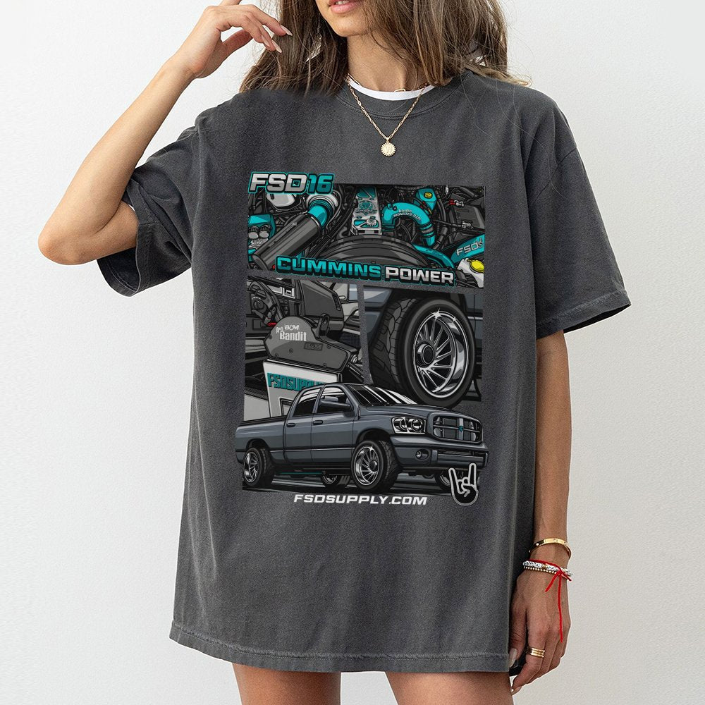 Cummins Turbo Diesel Truck T-Shirt | FSD16 Performance Graphic Design | 100% Cotton Premium Tee | Gift for Truck Enthusiasts 