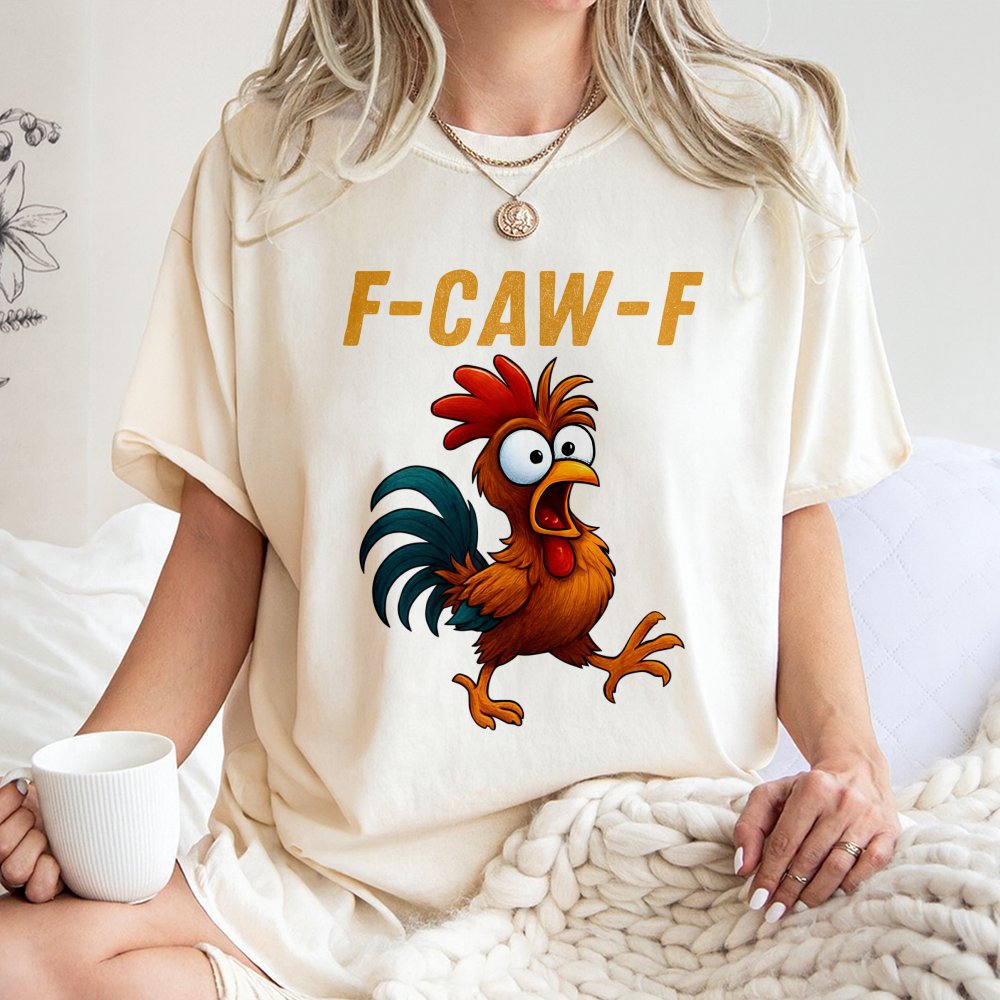 Funny Chicken T-Shirt | F-Caw-F Distressed Cartoon Rooster Meme | 100% Cotton Premium Unisex Tee | Unique Animal Lover Gift f