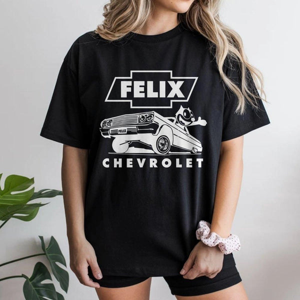 Felix The Cat Car T-Shirt | Retro Impala Lowrider Graphic | Premium Soft Cotton Unisex Tee | Classic Automotive Apparel Gift 