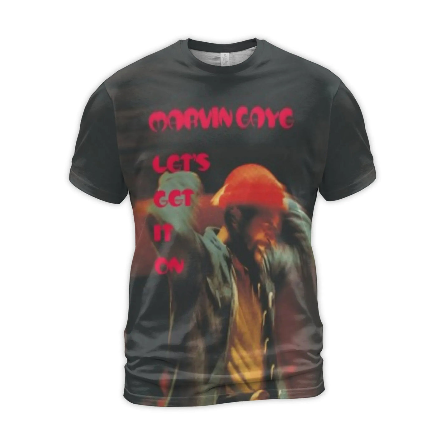 Marvin Gaye All-Over Print T-Shirt | Lets Get It On Retro Music Graphic | Premium Polyester Blend | Vintage Soul Music Gift f