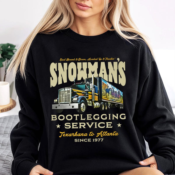 Snowman's Bootlegging Service Sweatshirt | Retro 70s Trucker Graphic Print | Premium Cotton Blend | Classic Movie Fan Gift
