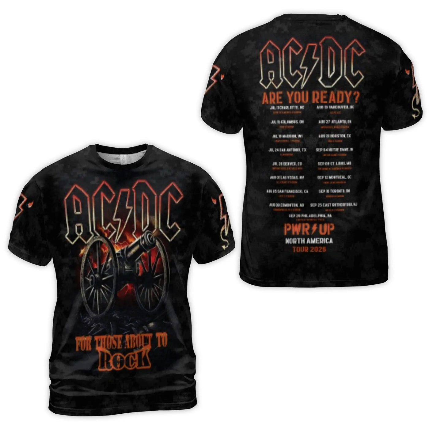 AC/DC 3D T-Shirt | For Those About To Rock Tour Graphic | Premium Polyester Blend | Rock Music Fan Gift Apparel