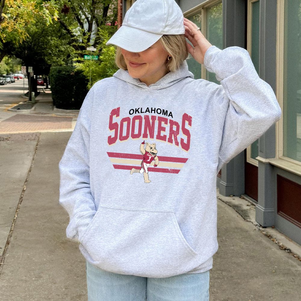 Oklahoma Sooners Mascot Hoodie | Retro Vintage College Sports Graphic | Premium Cotton-Poly Blend | Unisex Gift for OU Fan
