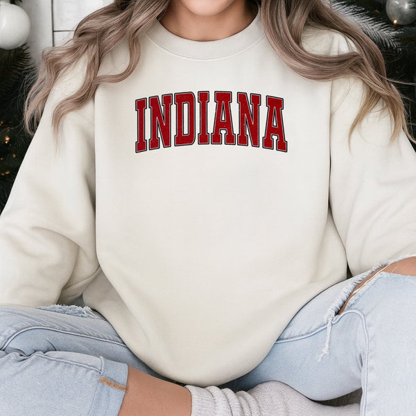 Indiana University Sweatshirt | Collegiate Varsity Lettering | Cotton Blend Premium Crewneck | Unisex Retro Gift for Students