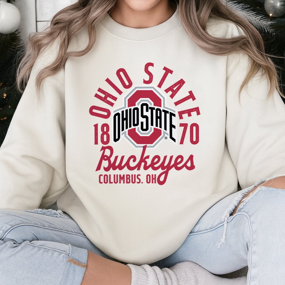Ohio State Buckeyes Sweatshirt | Vintage Style 1870 Columbus Ohio Graphic | Premium Cotton Blend Crewneck | Gift for Students