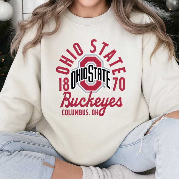 Ohio State Buckeyes Sweatshirt | Vintage Style 1870 Columbus Ohio Graphic | Premium Cotton Blend Crewneck | Gift for Students