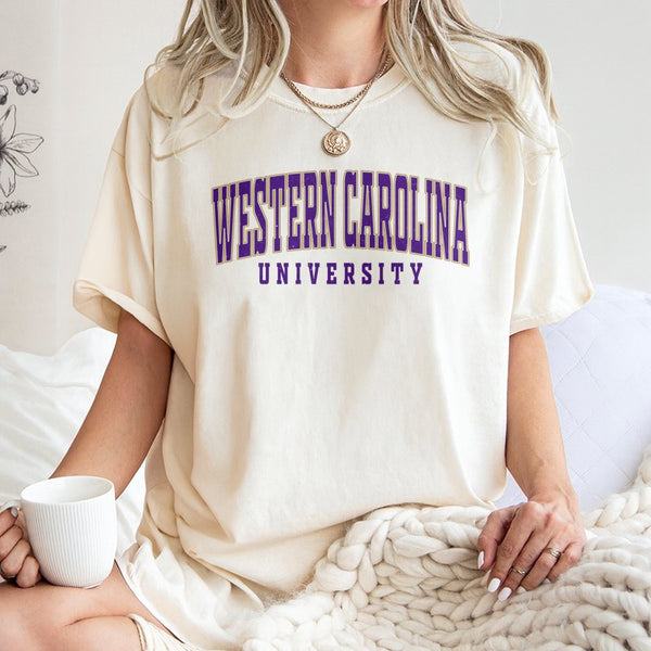 Western Carolina University T-Shirt | Retro College Lettering Graphic | Premium 100% Cotton | Comfortable Gift for Students, 