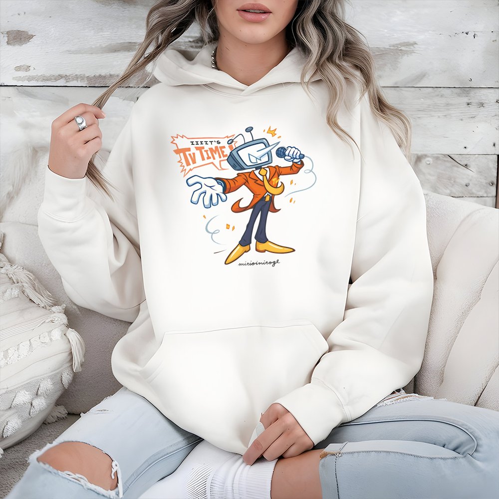 Retro TV Show Host Hoodie | Cartoon Television Character Graphic | Premium Cotton-Blend Fleece | Unique Gaming & Pop Culture 