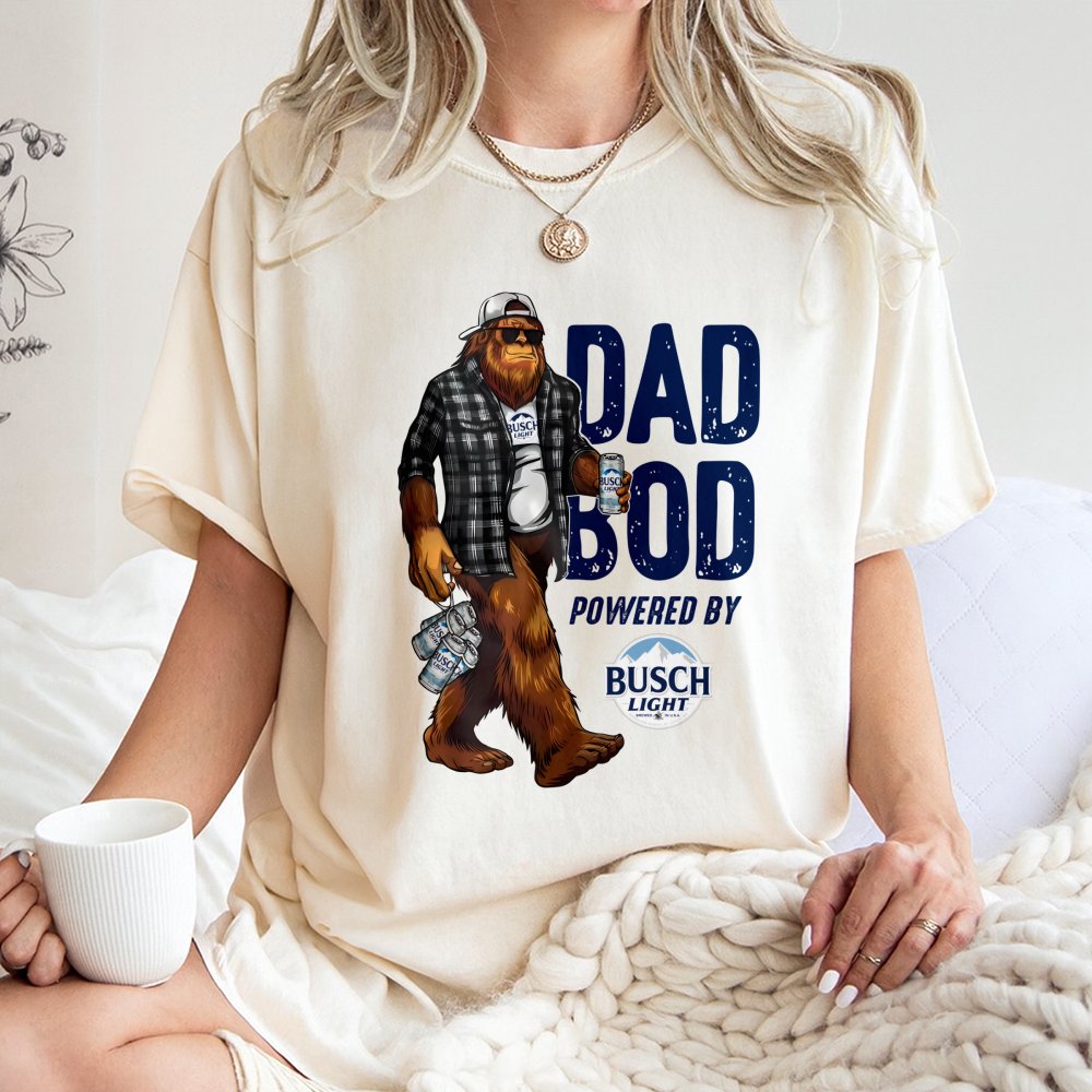 Dad Bod Bigfoot T-Shirt | Funny Busch Light Graphic Tee | Premium 100% Cotton Apparel | Beer Lover Gift for Dads and Husbands