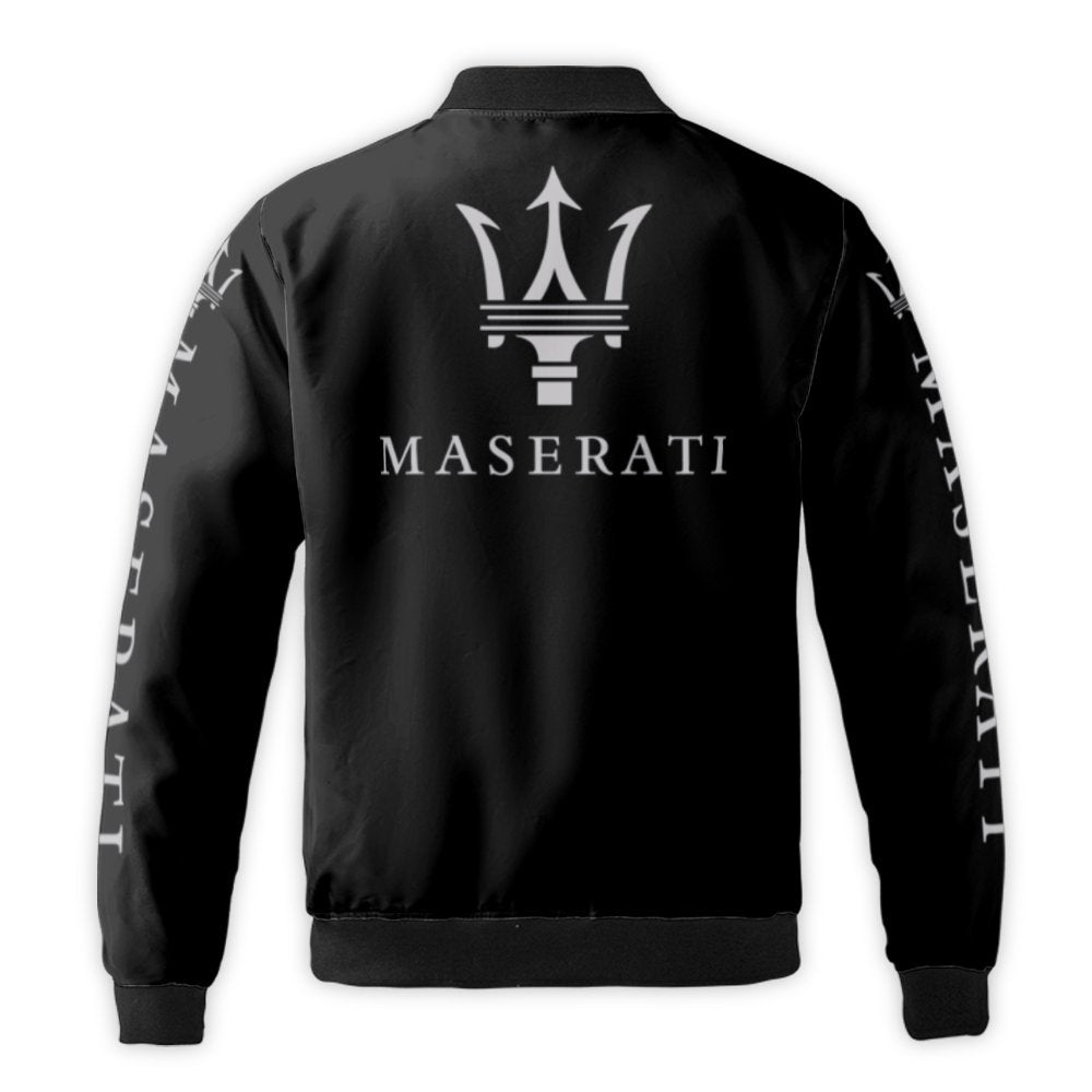 Maserati Logo Bomber Jacket | Luxury Car Graphic Streetwear | Durable Nylon Full-Zip Coat | Premium Automotive Enthusiast Gif