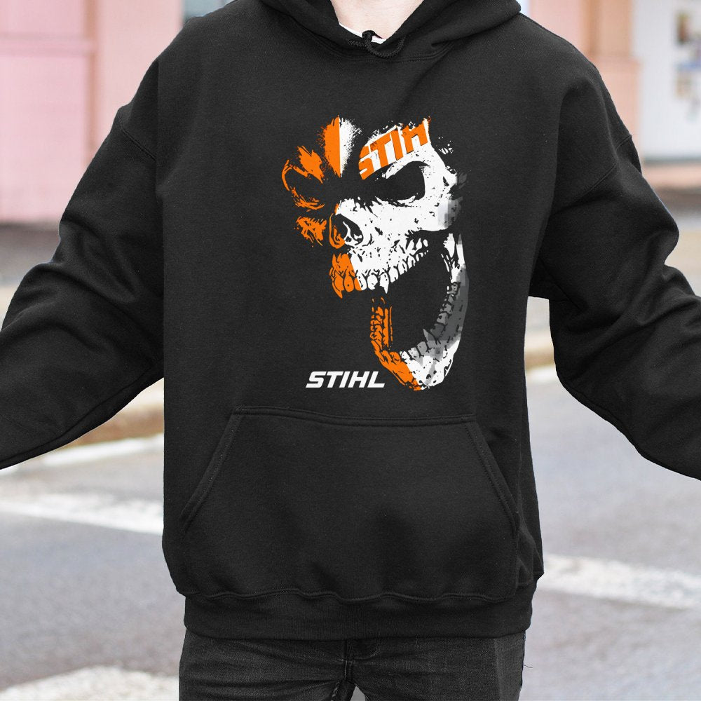 Graphic Skull Hoodie | Distressed Chainsaw Mechanic Design | Premium Cotton Blend | Gift for Construction Workers and Equipme