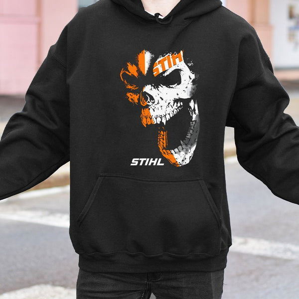 Graphic Skull Hoodie | Distressed Chainsaw Mechanic Design | Premium Cotton Blend | Gift for Construction Workers and Equipme