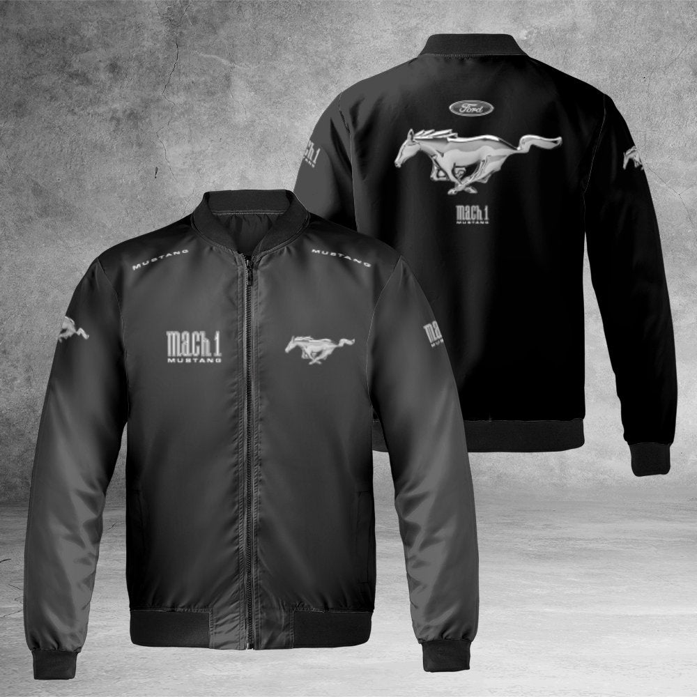 Ford Mustang Mach 1 Bomber Jacket | Classic Silver Pony Logo Streetwear | Durable Nylon Shell Outerwear | Premium Gift for Mu