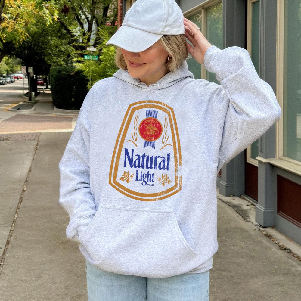 Beer Graphic Hoodie | Vintage Natural Light Logo Print | Premium Cotton Blend Pullover | Funny Gift For Beer Drinkers And Par