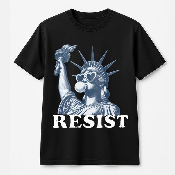 Resist T-Shirt | Statue of Liberty Bubblegum Pop Art Design | 100% Cotton Premium Tee | Feminist Statement Gift for Activists