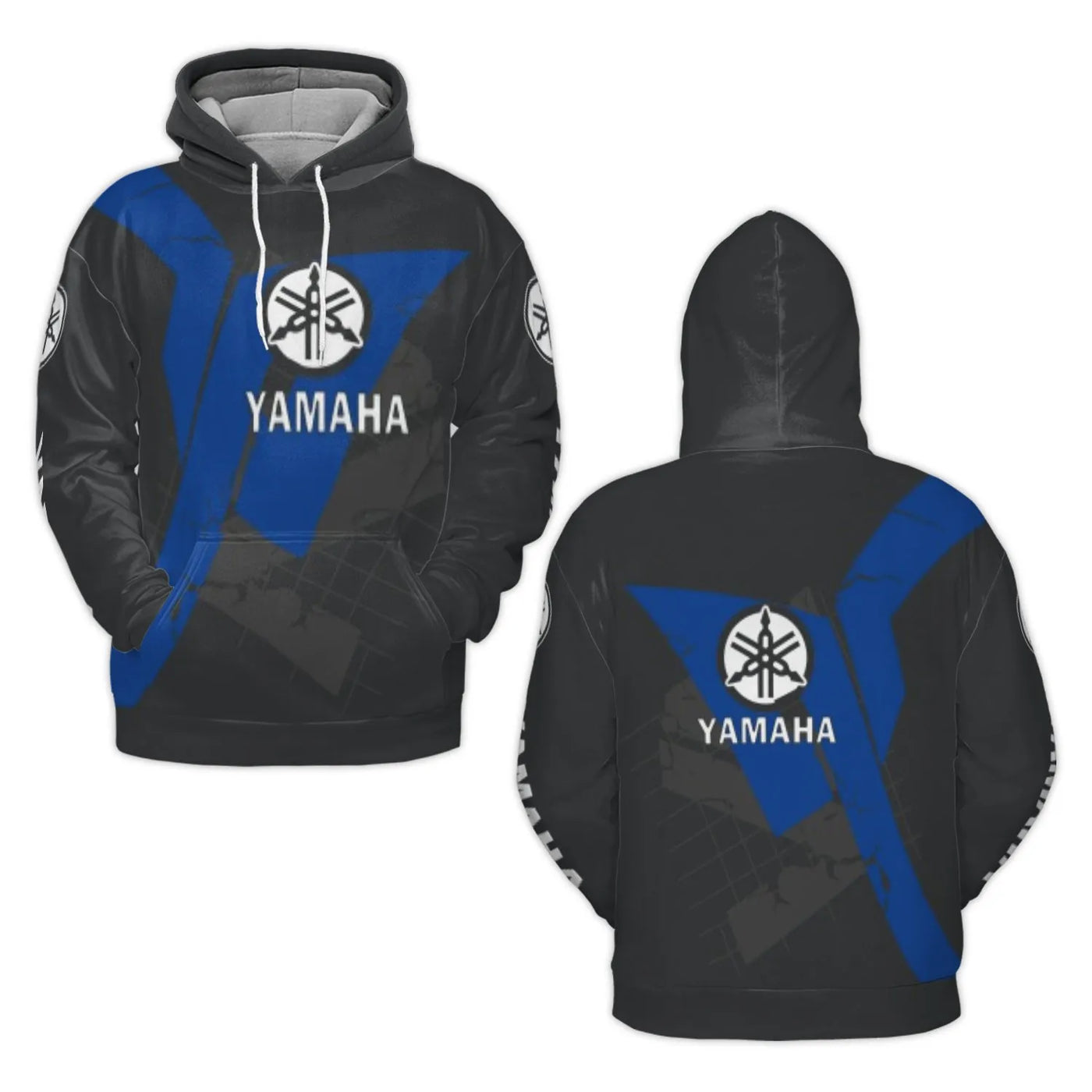 Motorcycle Racing Hoodie | Blue and Black Yamaha Graphic Print | Soft Brushed Fleece Polyester | Unisex Premium Gift for Bike