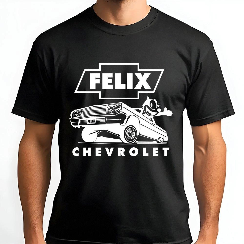 Felix The Cat Car T-Shirt | Retro Impala Lowrider Graphic | Premium Soft Cotton Unisex Tee | Classic Automotive Apparel Gift 