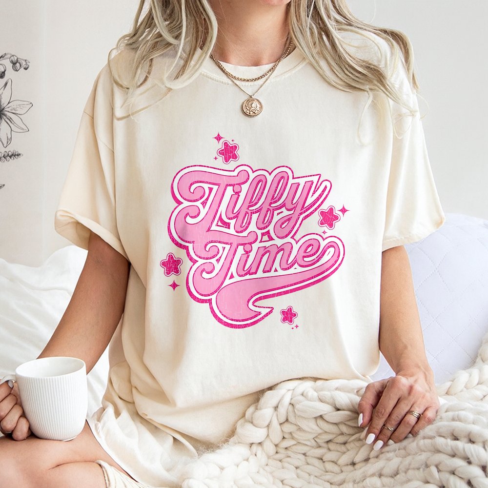 Tiffy Time Graphic T-Shirt | Retro Y2K Pink Stars Design | 100% Cotton Premium Tee | Trendy Streetwear Gift for Wrestling Fan