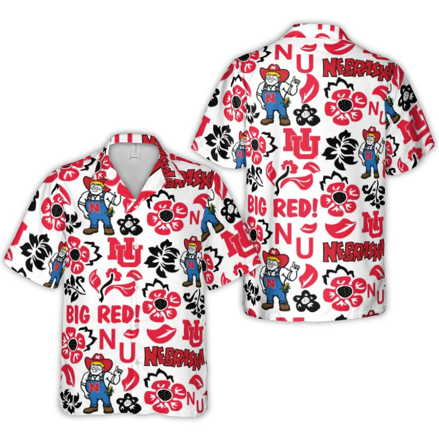 Nebraska Cornhuskers Hawaiian Shirt | Herbie Husker Big Red Print | Lightweight Woven Polyester | Perfect Gift For University