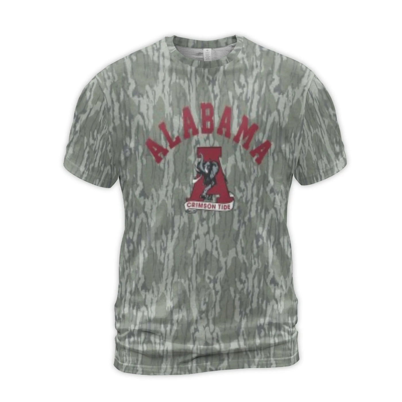 Alabama Crimson Tide T-Shirt | All-Over Camo Print Elephant Graphic | Premium Stretch Jersey | NCAA College Fan Gift for Men 