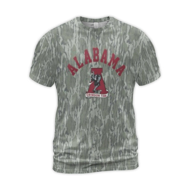 Alabama Crimson Tide T-Shirt | All-Over Camo Print Elephant Graphic | Premium Stretch Jersey | NCAA College Fan Gift for Men 