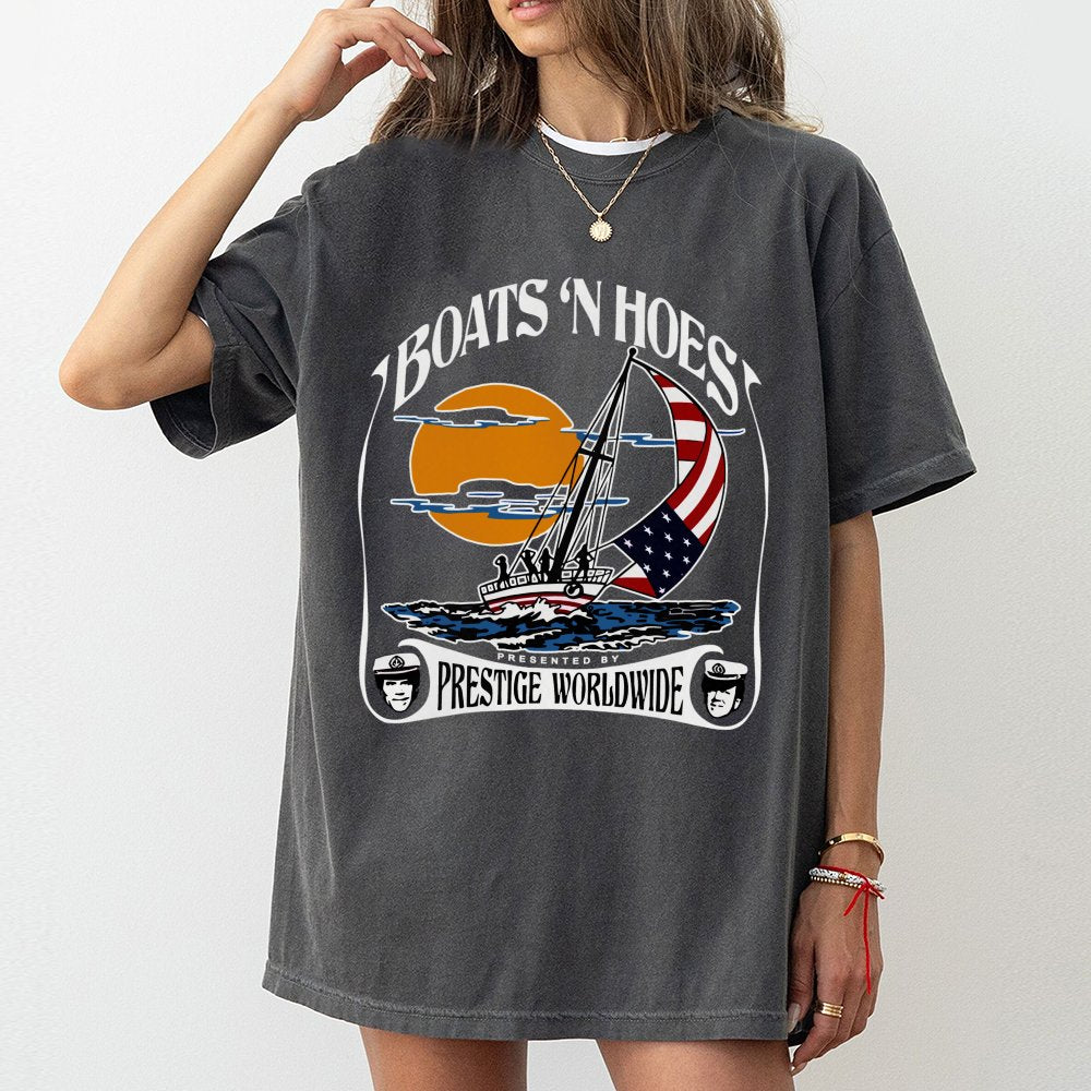 Boats N Hoes Graphic T-Shirt | Funny Step Brothers Movie Quote Tee | Premium Cotton Streetwear | Retro Nautical Gift For Him