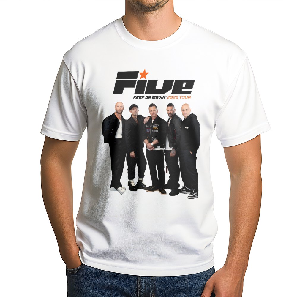 Five Band T-Shirt | Keep On Movin 2025 Tour Graphic Tee | Premium 100% Cotton | Music Fan Gift Idea for Men and Women