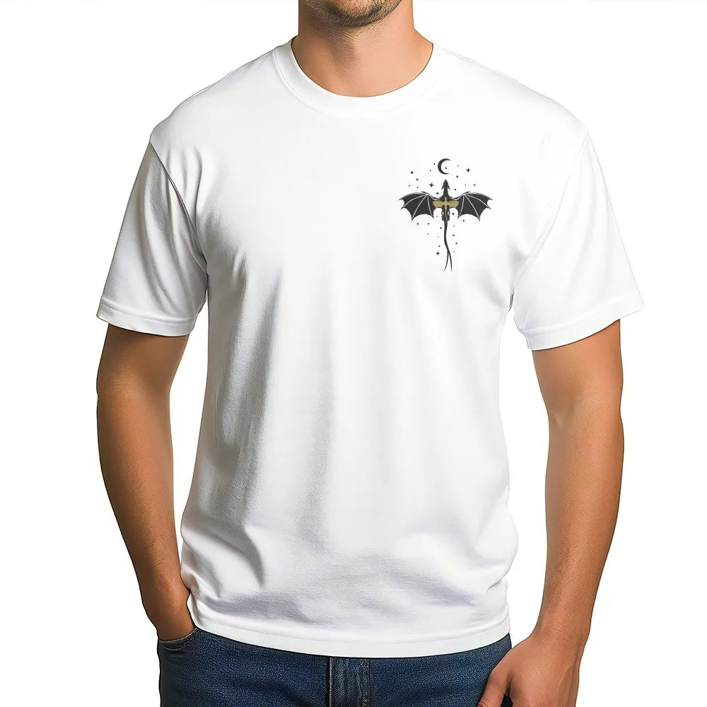 Minimalist Dragon T-Shirt | Celestial Sword Dragon Chest Graphic | Premium Cotton Blend | Fantasy Reader Gift