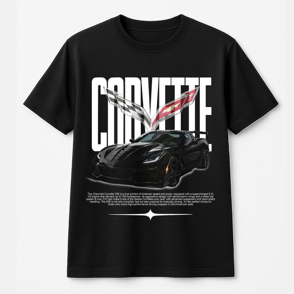 Chevrolet Corvette Z06 T-Shirt | American Supercar Graphic Print | 100% Cotton Premium Tee | Gift for Car Enthusiasts and Mus