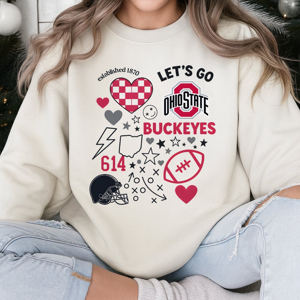 Ohio State Football Sweatshirt | Doodle College Game Day Graphic | Soft Cotton Blend Crewneck | Premium Fan Gift for Buckeyes