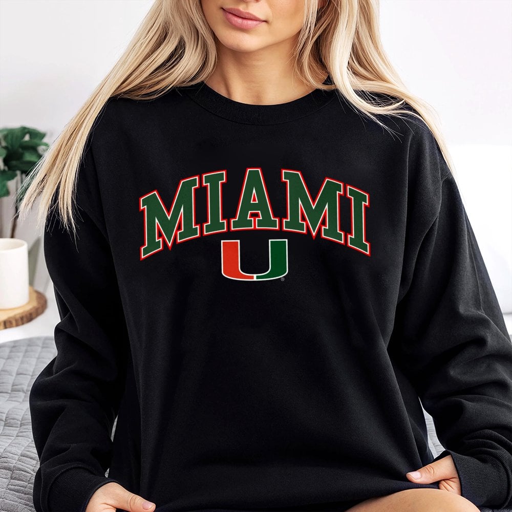Miami Hurricanes Arched Logo Sweatshirt | Collegiate Sports Fan Graphic Pullover | Soft Cotton Polyester Blend | Unisex Gift 