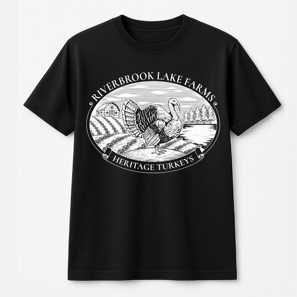 Riverbrook Lake Farms Turkey T-Shirt | Heritage Farm Graphic Design | 100% Cotton Premium Apparel | Funny Thanksgiving Gift f