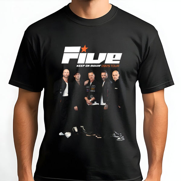 Five Band T-Shirt | Keep On Movin 2025 Tour Graphic Tee | Premium 100% Cotton | Music Fan Gift Idea for Men and Women