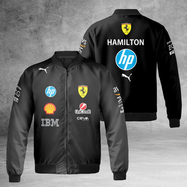 Formula 1 Racing Bomber Jacket | Hamilton Ferrari Team Graphic | Durable Nylon Streetwear | Gift for Motorsport Fans